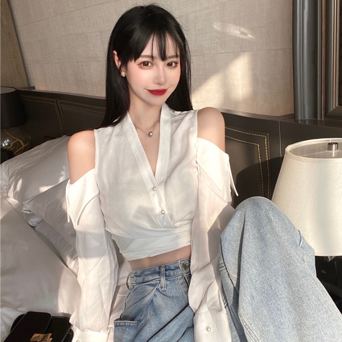 トップス 優しい雰囲気プルオーバーファッション切り替えセクシーシャツ40471813 Show19 Com ファションを追いつきレディースアパレル 通販サイト