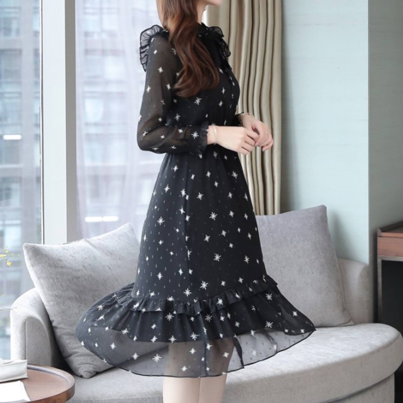 星柄レースシフォンワンピース Millems