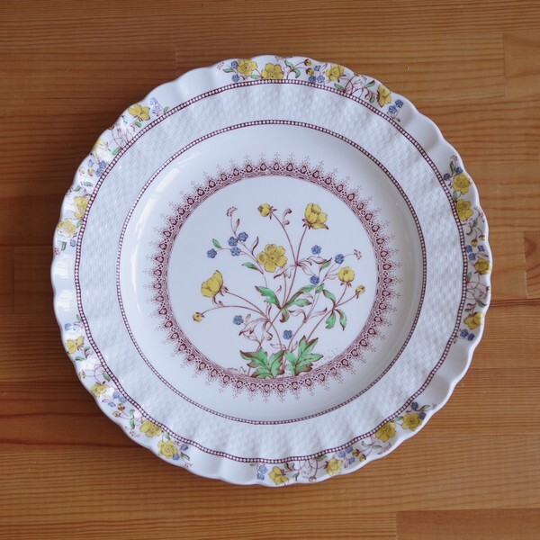 イギリス アンティーク 食器 陶器 スポード バターカップ キンポウゲ 花柄 ディナープレート 大皿 26cm 1 Spode Buttercup ビンテージ レリーフ Copeland Flohmarkt フローマルクト