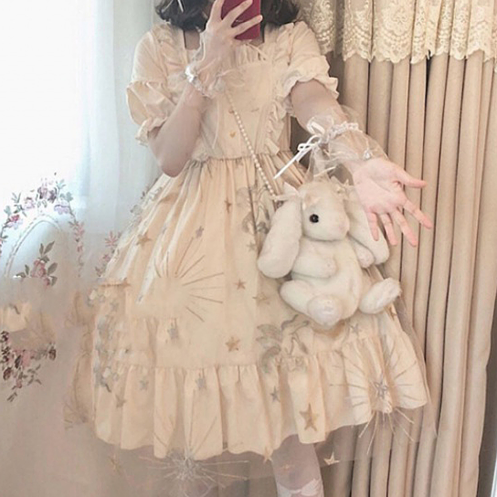 ロリィタユニコーンメッシュ刺繍妖精ワンピース Black Lotus