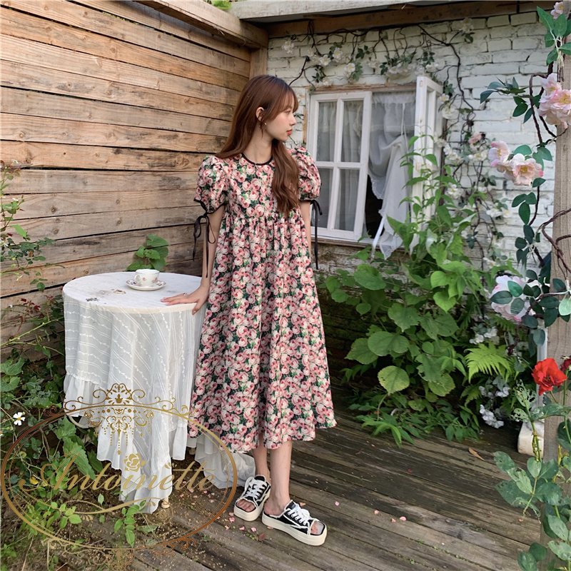 薔薇柄 レディース ロング丈 ワンピース ドレス ナチュラル Ladies Woman Rose One Piece Dress Antoinette