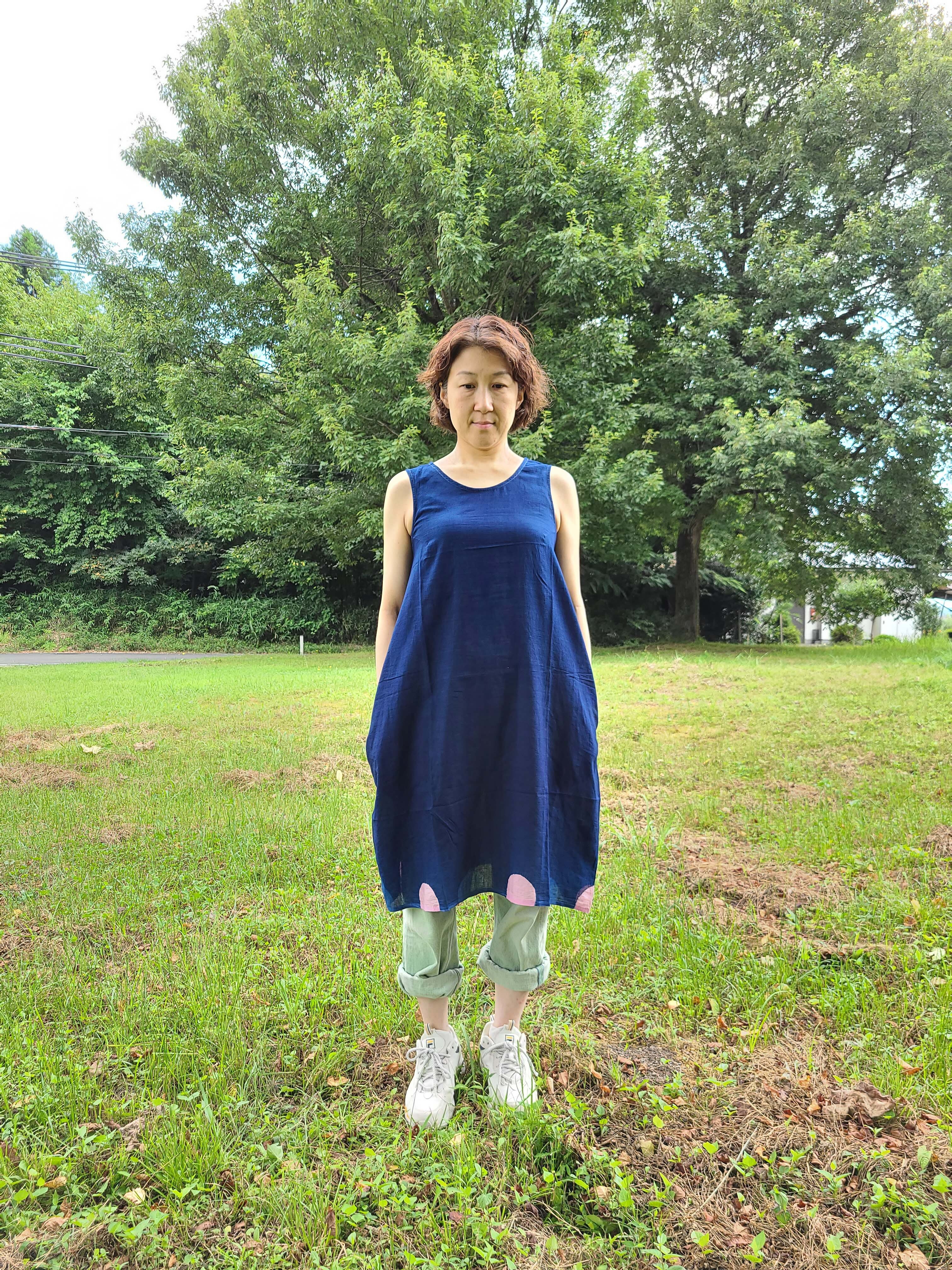 カディピンク ノースリーブワンピース Khadi Pink Sleeveless One Piece Dress 琉球藍染工房 ウメノコヤ Umenokoya