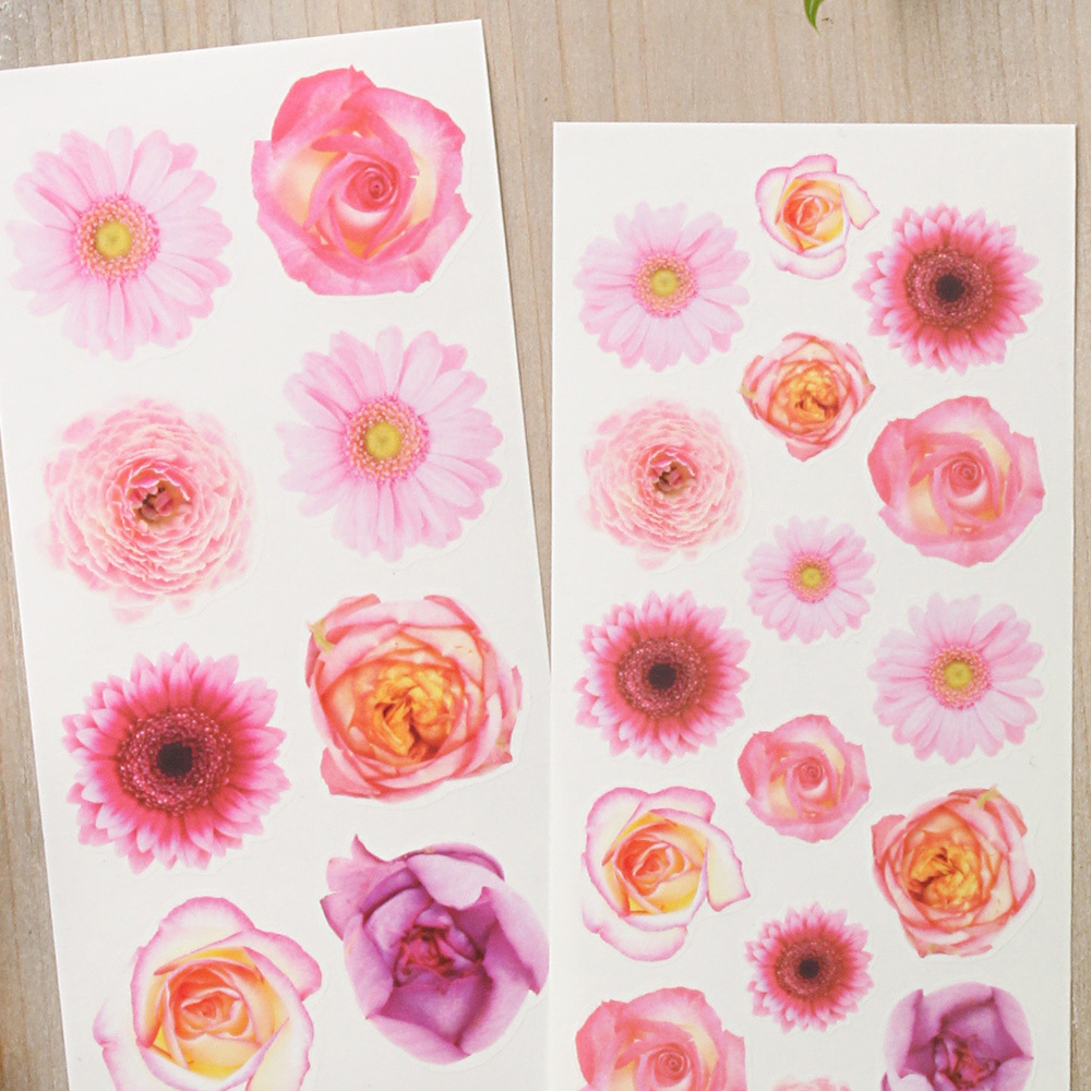 透ける花シール バラ ガーベラ ピンク系 フラワー 2枚組 G041 だいし屋