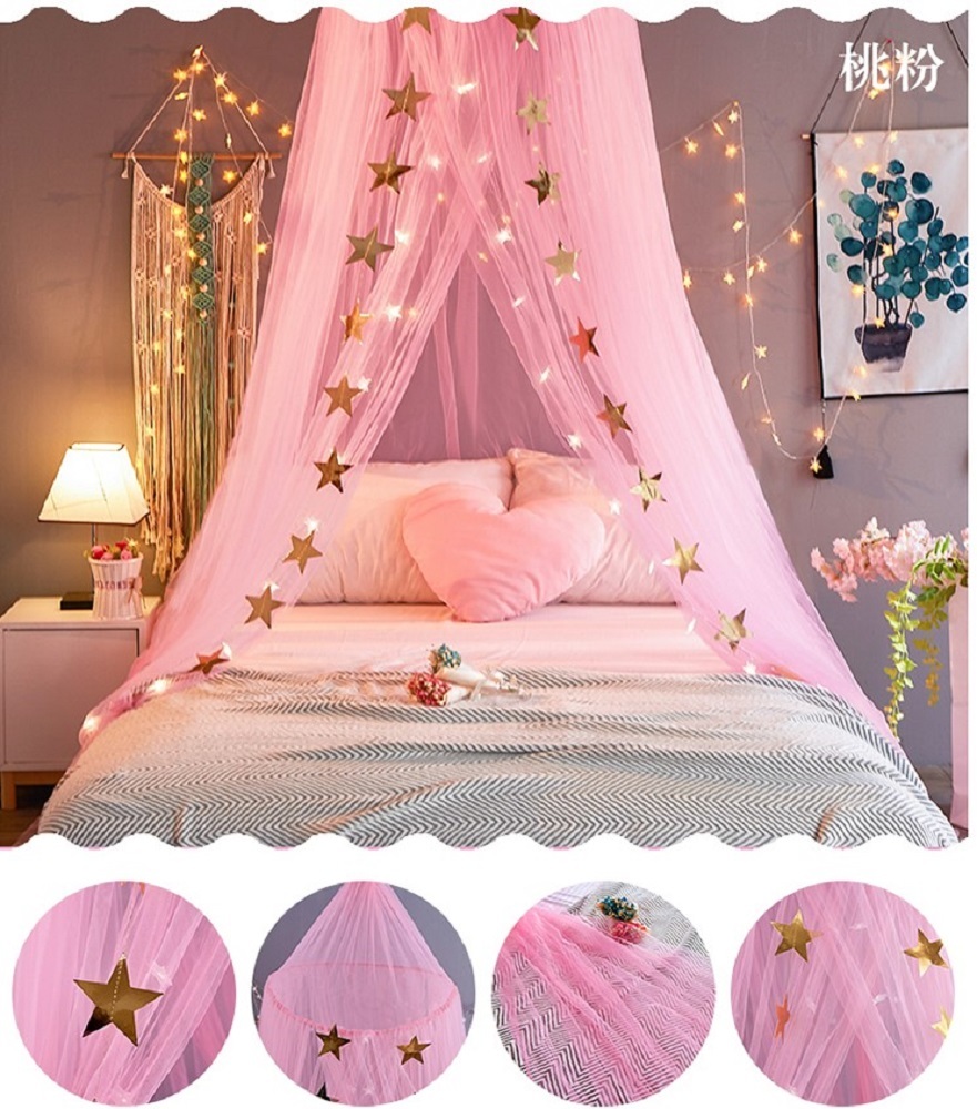 スター モスキートネット 蚊帳 天蓋 お姫様ベッド ベビーバル かや フック付き オシャレ かわいい フラワー天蓋 シングル カーテン バラ ローズ プリンセスベット 天蓋カーテン レース ロマンティック お姫様 Aio Online Store