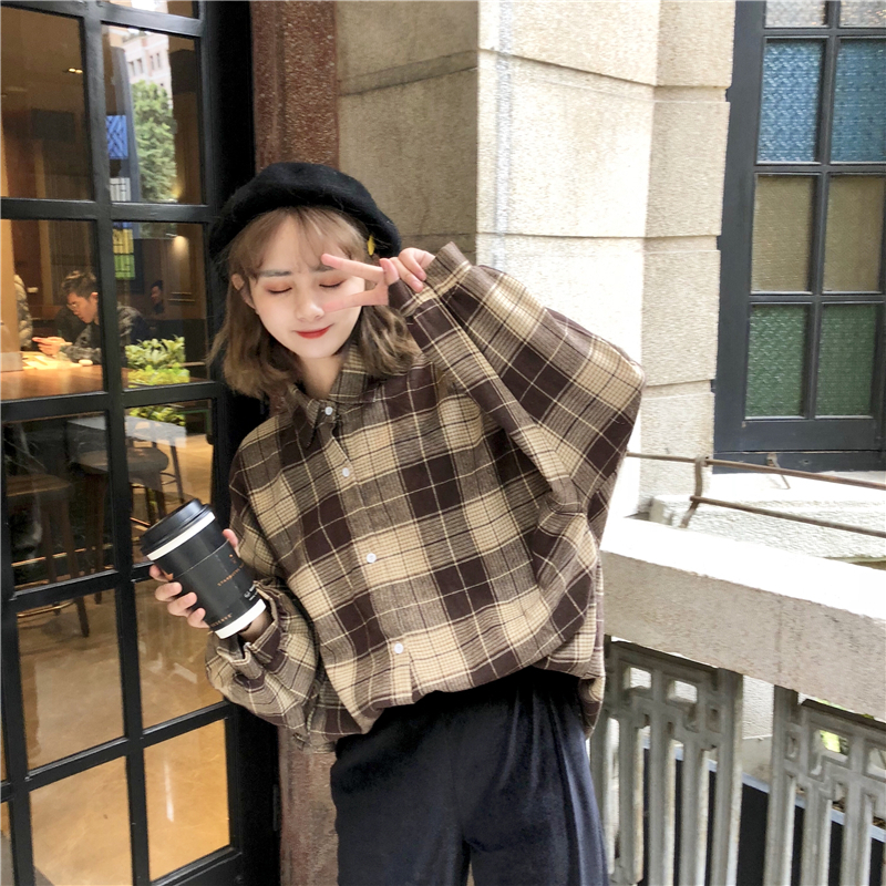 春夏 韓国風 カジュアルファッション チェック柄 Tシャツ トップス 長袖シャツ Macaron