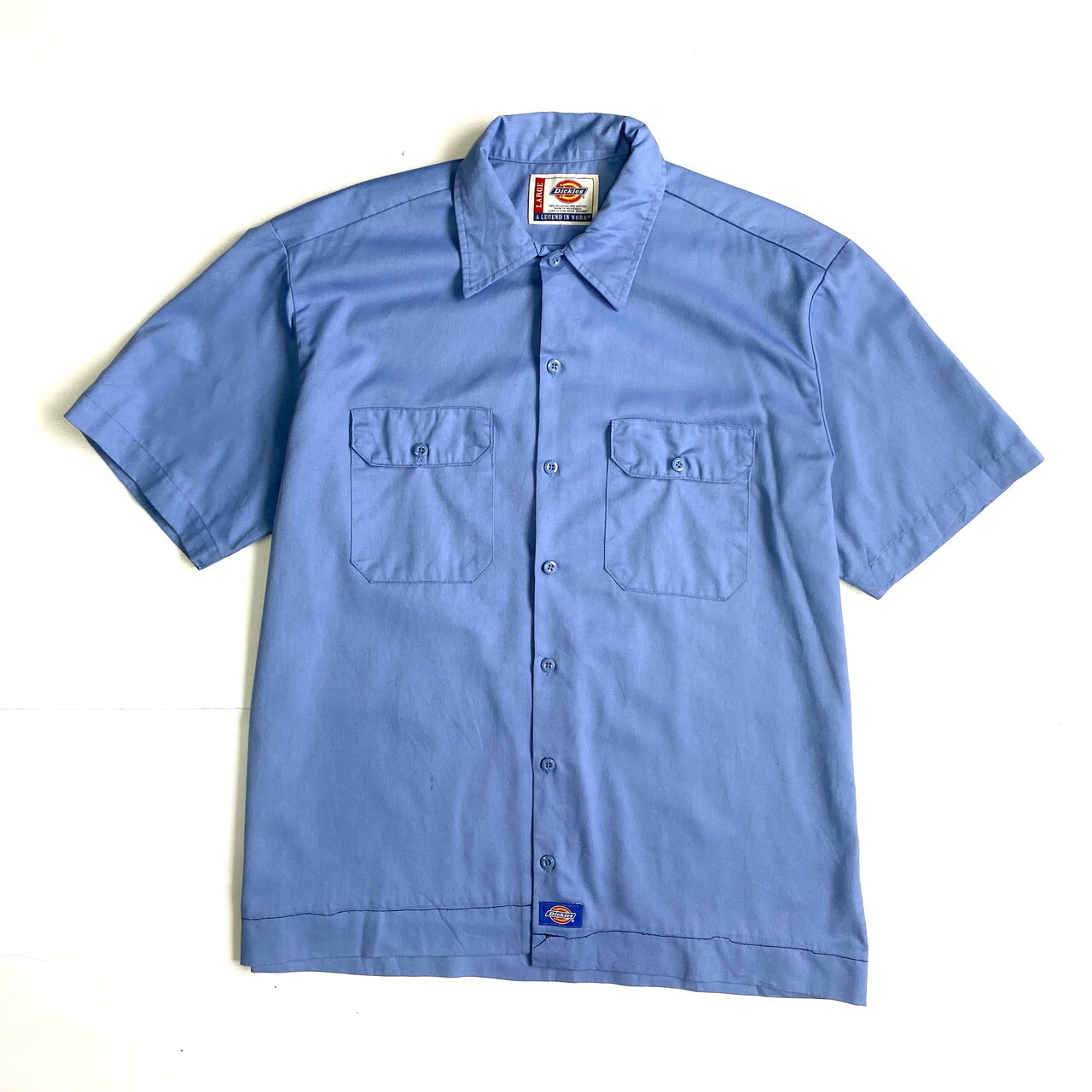 Dickies ディッキーズ ショート丈 半袖ワークシャツ メンズl 古着 サックスブルー 水色 半袖シャツ Sa Cave 古着屋 公式 古着通販サイト 8 31まで 夏物最大50 Off開催中