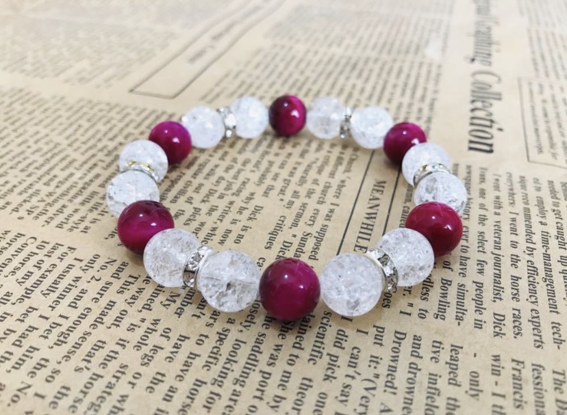 美麗 天然石ブレスレット クラック水晶 ピンクタイガーアイ メンズ レディース 17cm パワーストーン 予備紐付属 Ill925