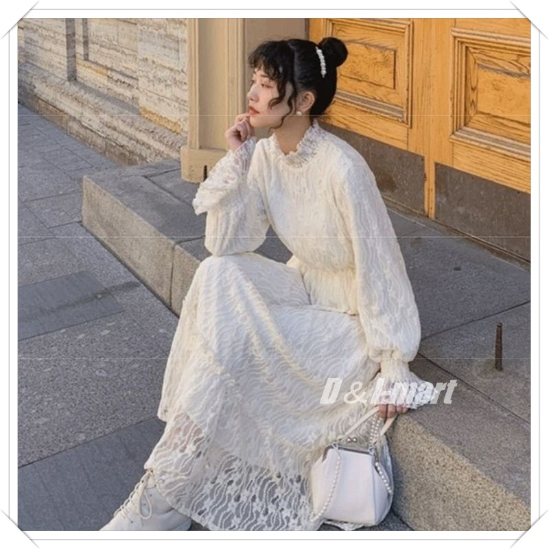 送料無料 森ガール 清楚系 ハイネック バテンレース ワンピース D I Mart