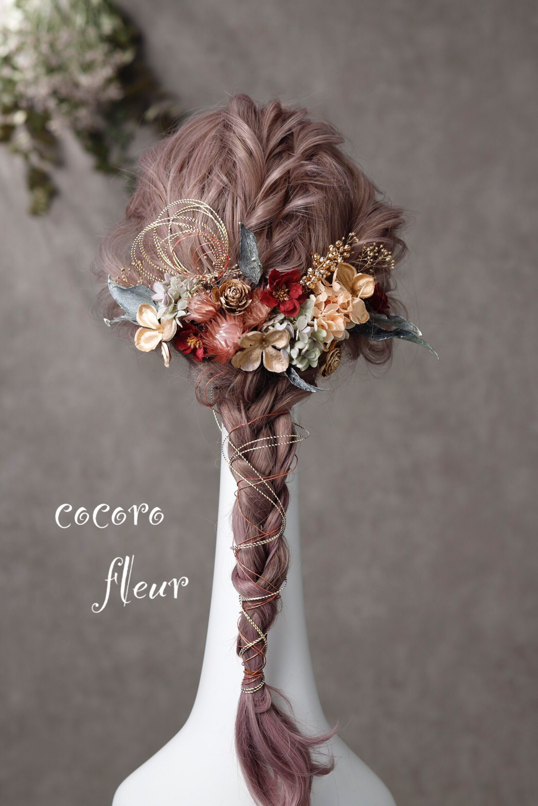 アネモネ水引髪飾 ツートンモーブ 袴 振袖 成人式 ヘアドレス ヘアパーツ プリザーブドフラワー ドライフラワーフラワー Cocorofleur