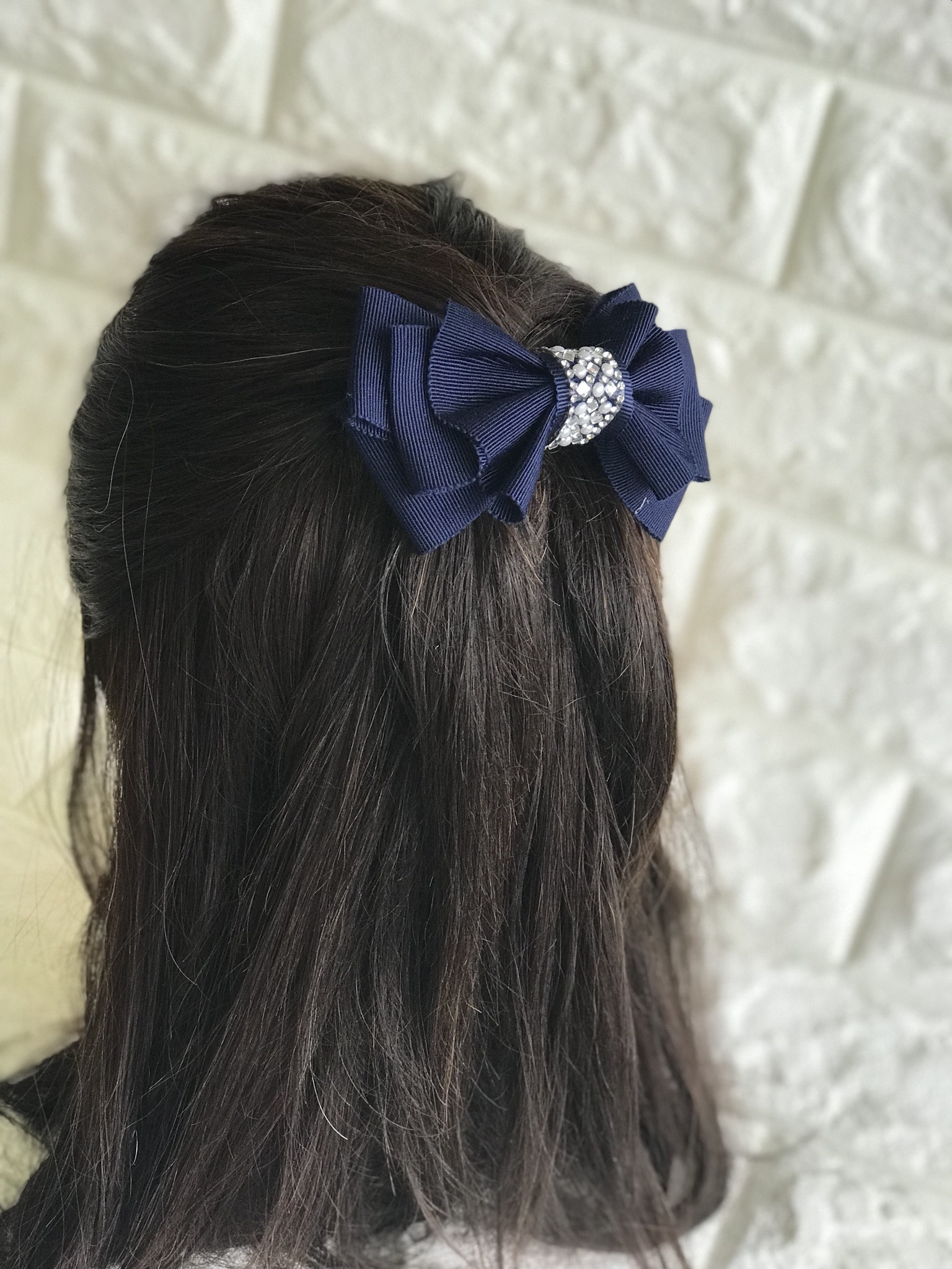 Mokubaリボンのシンプルバレッタ 明るいネイビー Dressage Ribbon