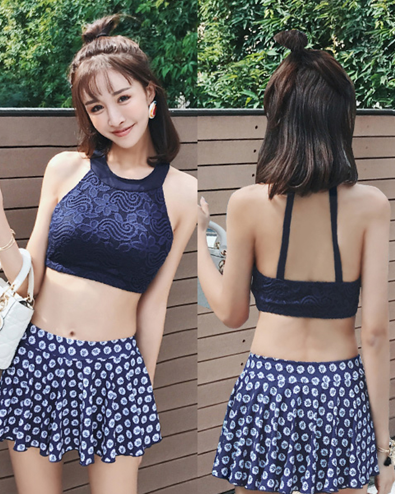 レディース 水着 ビキニ タンキニ セパレート セパレートタイプ ハイネック 花柄 レース セパレート水着 フリル ドット 水玉 ネイビー 紺 青系 プチプラレディースファッション通販 Yboueki