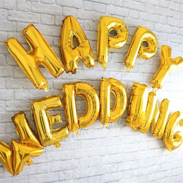 Happy Wedding 風船 ハッピーウェディング 文字 バルーン 全12文字セット 結婚式 二次会 披露宴 パーティ ゴールド シルバー フォトジェニック ぺたんこ配送 Db 101 幸せを運ぶ風船shopフロンティアバルーン