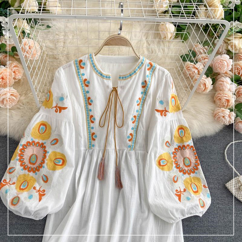 ボヘミアンワンピース パフスリーブ ミニワンピース 3タイプ Rpq Running Piggy