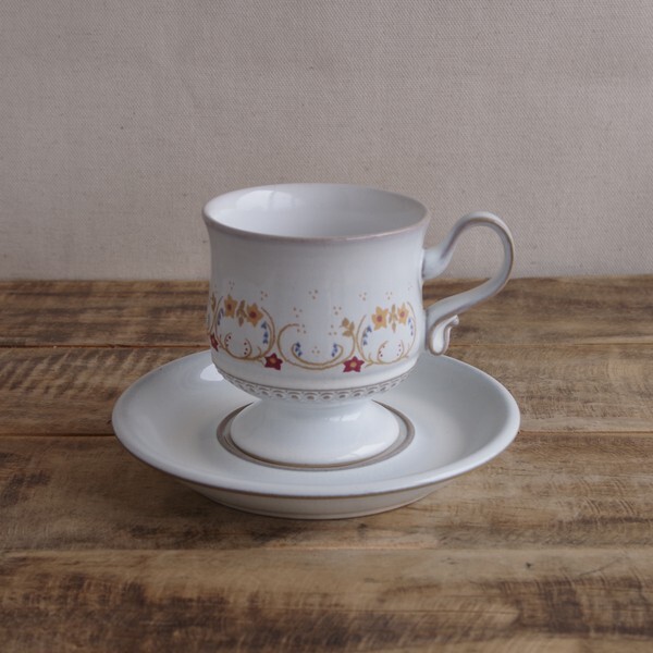 イギリス ビンテージ 食器 デンビー Denby Avignon コーヒーカップ ソーサー 6 アンティーク レトロ 花柄 陶器 アヴィニョン Flohmarkt フローマルクト