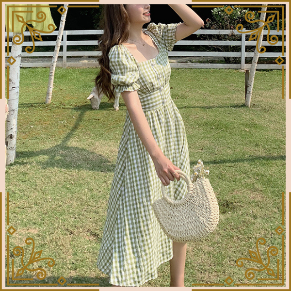 ギンガムチェックのスクエアネックワンピース Trnd771 Re Tro