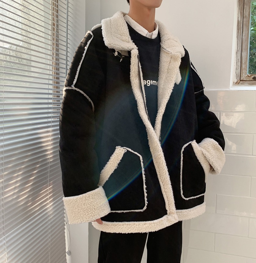 韓国メンズファッション カジュアル オーバーサイズ フェイクムートン レザージャケット 送料無料 韓国メンズ服 流行プチプラ韓国 メンズファッション新作通販 Buy The World