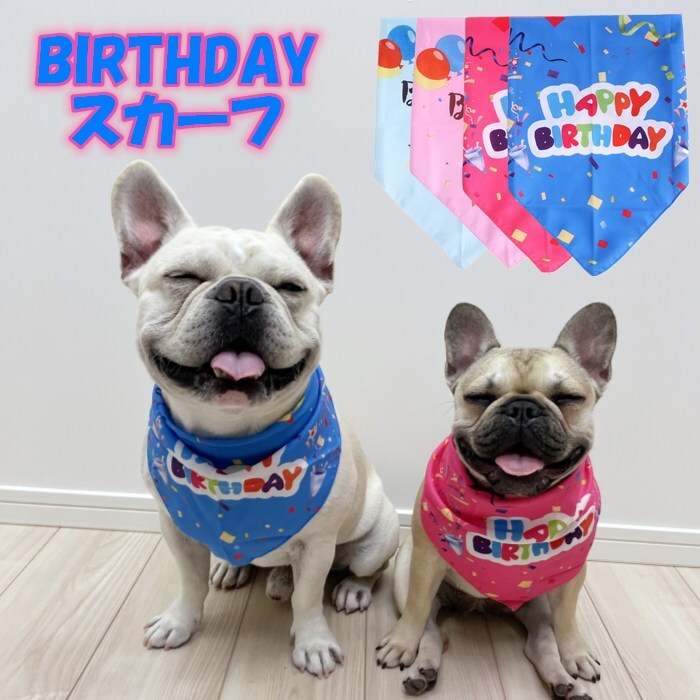 Km647g犬用 フレンチブルドック バースデー 誕生日 バンダナ 犬 スカーフ よだれかけ ドッグアクセサリー 犬用デンタルスカーフ おしゃれ 可愛い 小型犬 犬服 ペット用コスチューム アクセサリー 犬の服 Dearkm フレンチブルドック孔明