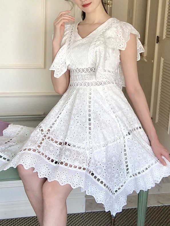 Chiffon Dress 総刺繍レースワンピース Eris