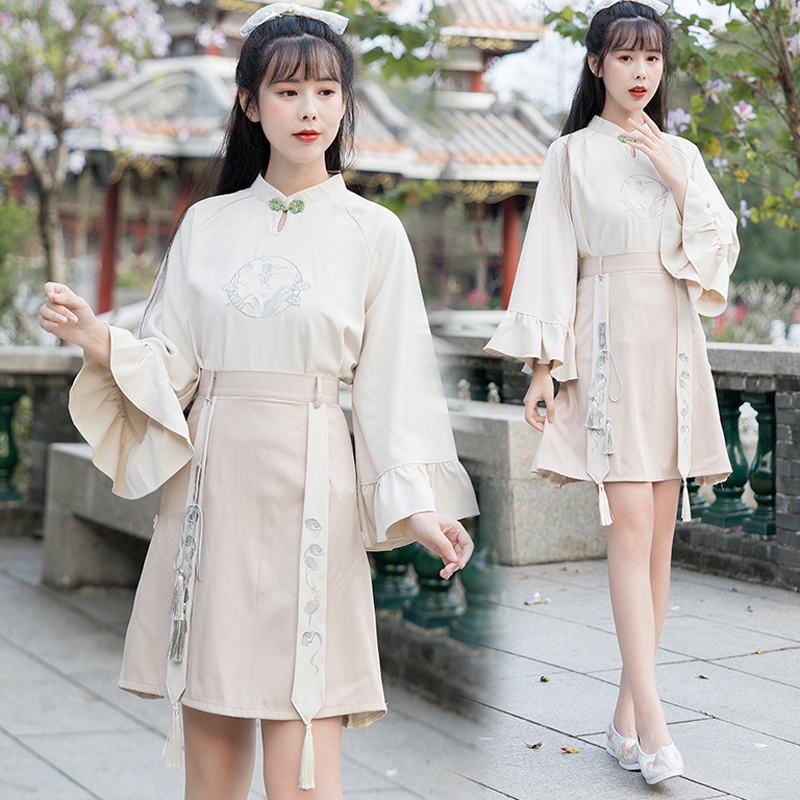 Liangrenシリーズ チャイナ風セットアップ トップス スカート 改良漢服 上下セット 可愛い レトロ Elegant
