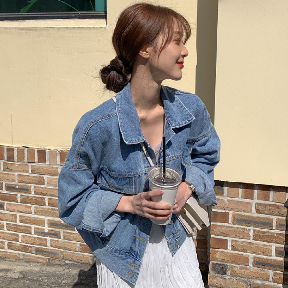送料無料 カジュアルコーデに カジュアル ショート丈 シンプル デニムジャケット Lamitte Deco トレンド 韓国ファッション ショップ