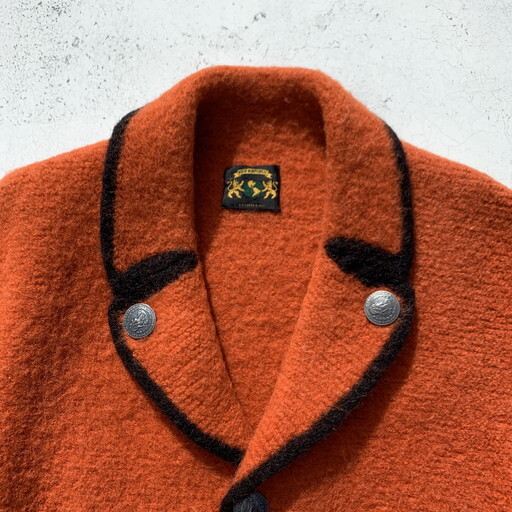 80's HOFER ホッファー チロリアンジャケット 圧縮ウール オーストリア製 民族衣装 オレンジ コインボタン M~L 希少