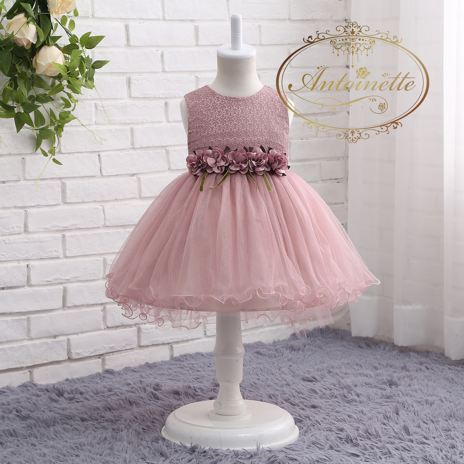 年末一掃セール1サイズ 1 110サイズ 1 キッズ 花柄 撮影 おひめさま コサージュ 造花 子供用 子供 キッズ フォーマルドレス セレモニー セレモニードレス安い 格安 おんなのこ かわいい ダスティピンク ピンク ガーリー Antoinette