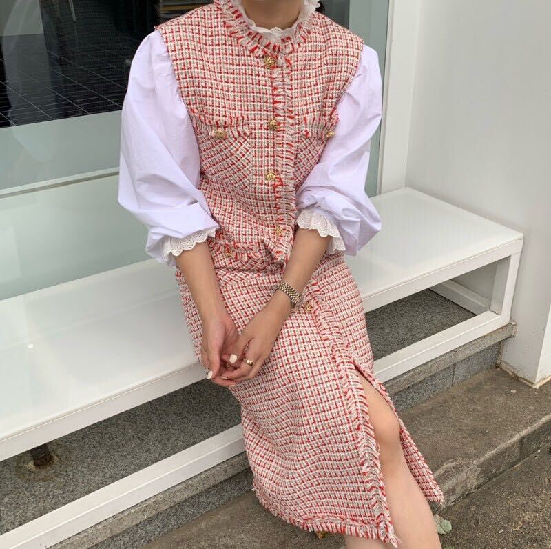 即納特典付き 21ss 新作 D G ミディドレス ツイード 即納特典付き Studenjoy Com