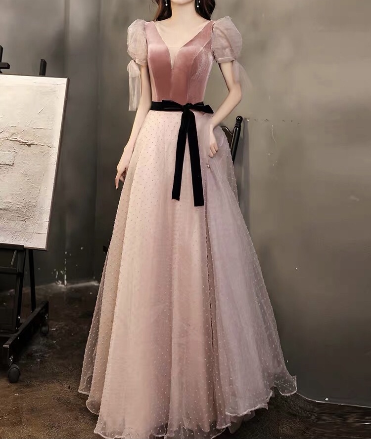 ピンクパフスリーブリボンドレス Pachelbel パッヘルベル カラードレスショップ