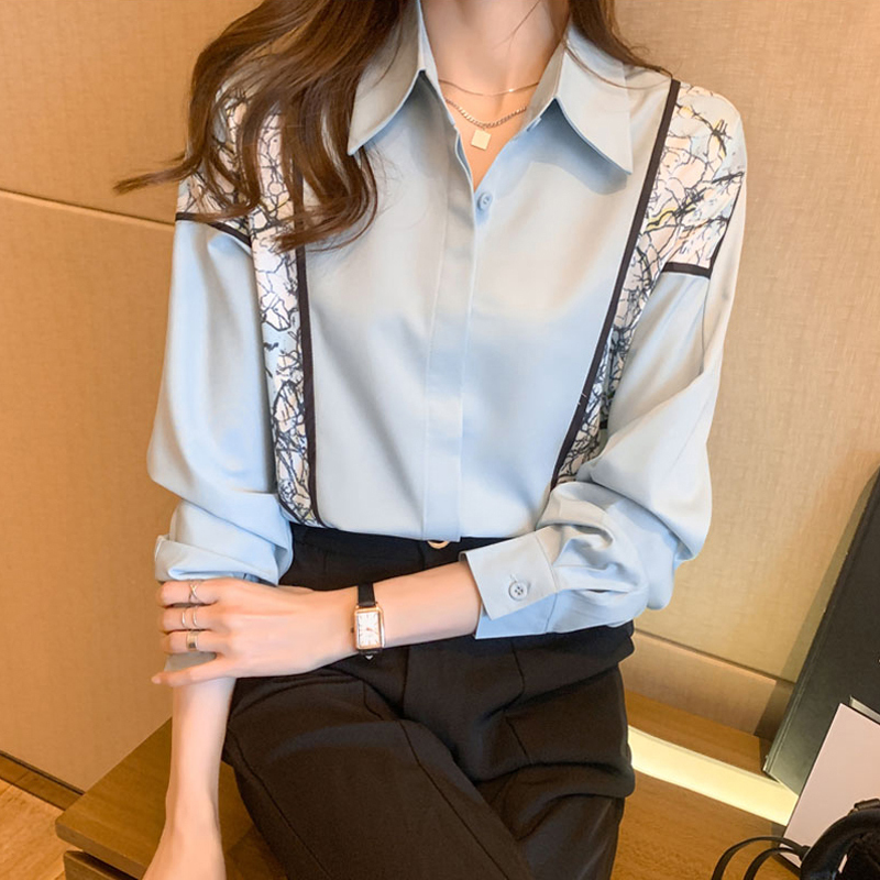 Yushiシリーズ トップス 全2色展開 おしゃれ Yシャツ 不規則柄 通勤 Ol 白 青 大人女性 合わせやすい Miyabi Go