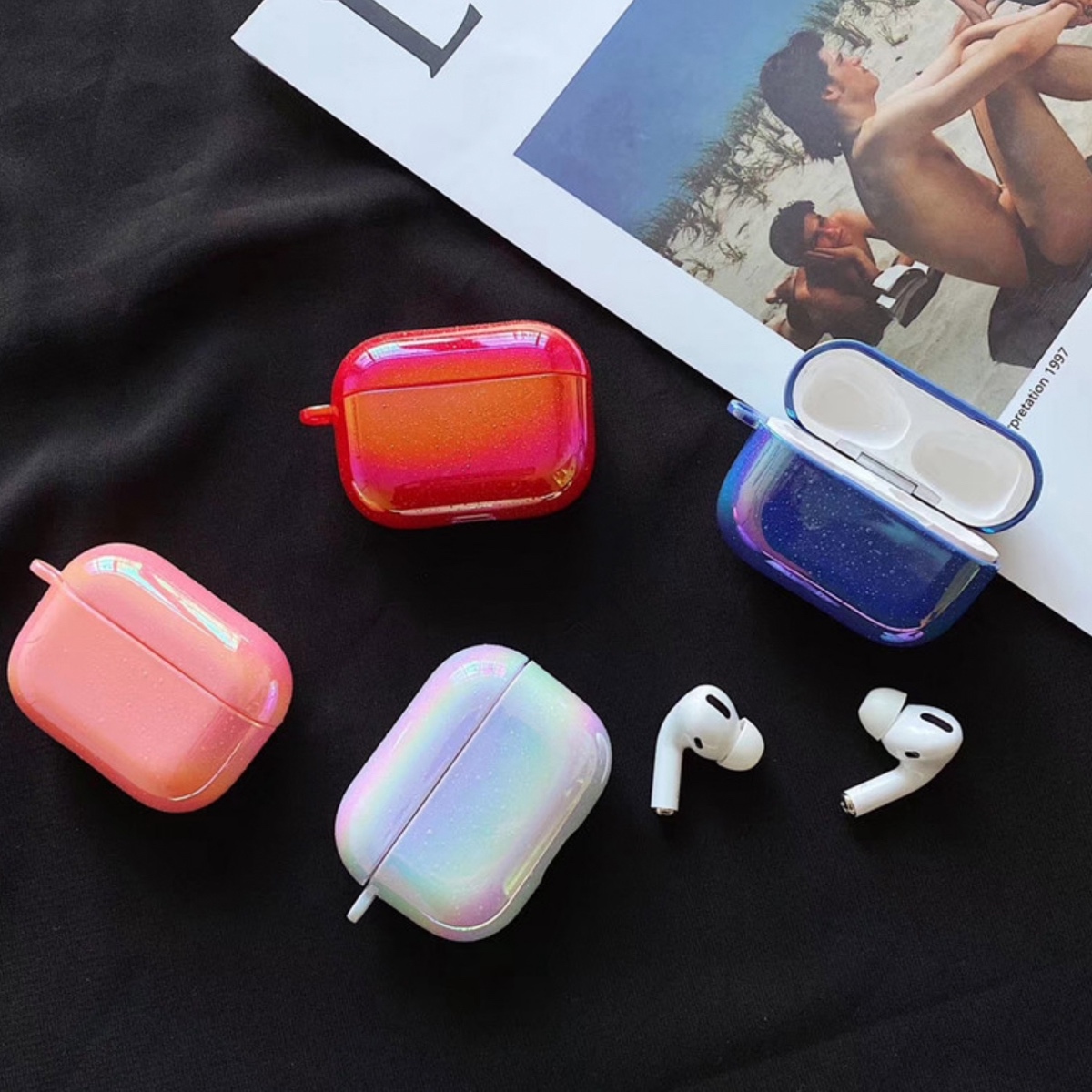 Airpods Airpodspro ケース 韓国 オーロラシンプルケース ハード エアポッズ エアポッド プロ カバー カラビナ付き かわいい 大人 可愛い お洒落 イヤホンケース セレクトショップオンリーユー