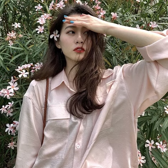 オルチャンファッション 韓国レディースファッション Ah1306 シャツ ピンク ビッグポケット ミディアム丈 キレカジ 長袖 人気プチプラレディース韓国ファッション新作通販 Aliceholly アリスホーリー