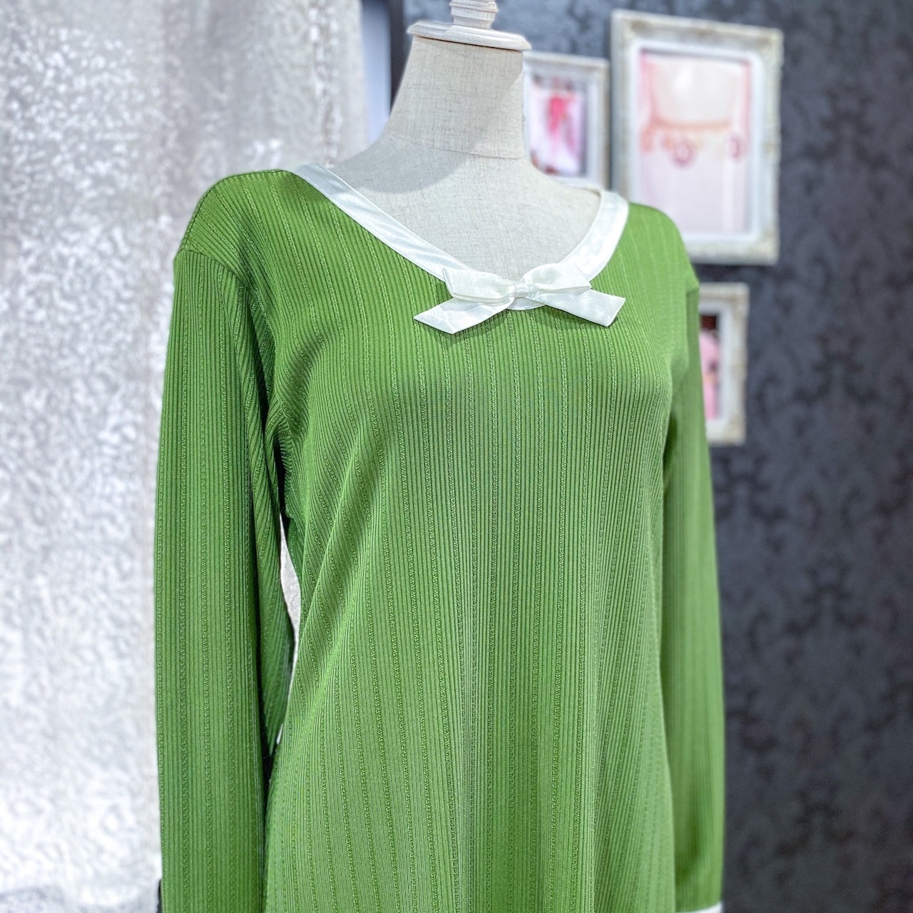 ヴィンテージワンピース 日本製きみどりリブカットソー生地ロングワンピース Jvintage ジェイヴィンテージ