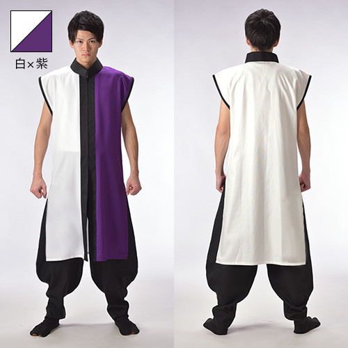 立ち衿半天 白 紫 ポリエステル 日本製 よさこい衣装 太鼓衣装 飲食店ユニフォーム 和風衣装通販の横山工藝 衣装企画部オンラインストア