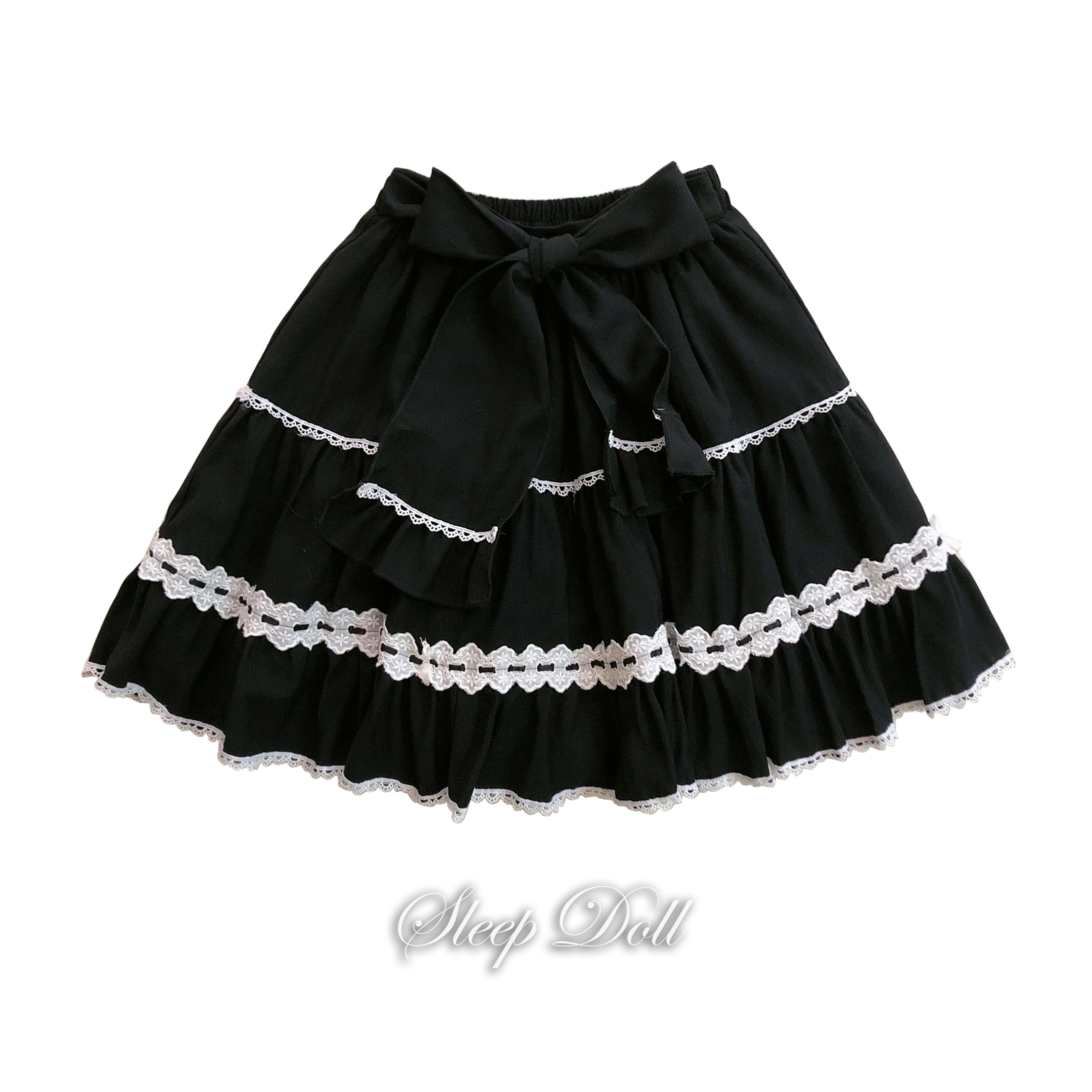 即納 ロリータ系 リボンのフリフリ フレアスカート ブラック Suka23 ゆめかわガール