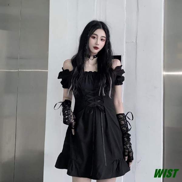 ワンピース ゴシック クラシック 黒 ブラック カジュアル ピープス オルチャン 韓国ファッション Wist