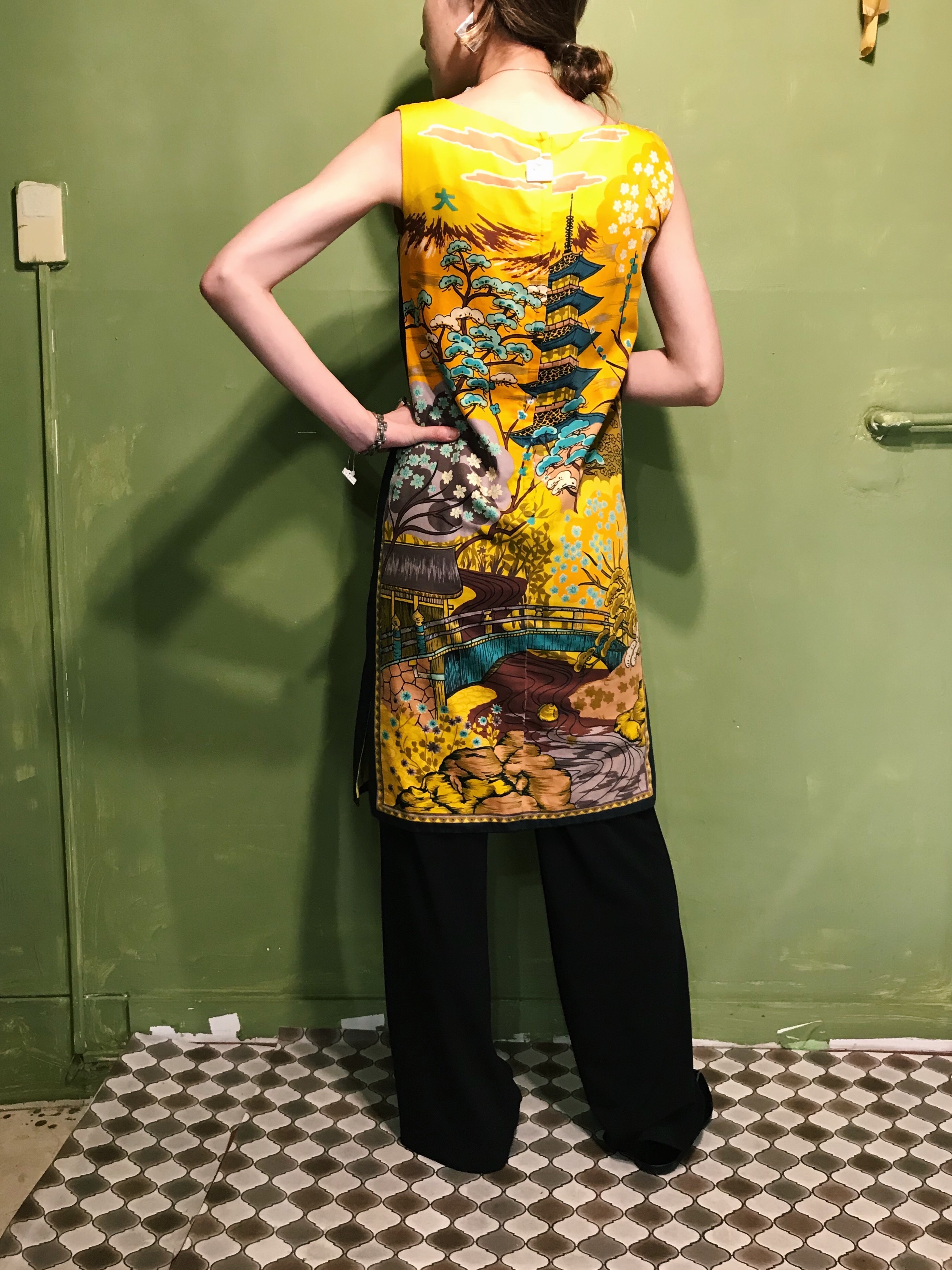 60s Japanese Yellow Cotton Dress ヴィンテージ ジャパニーズ イエロー コットン ワンピース Riyad Vintage Shop