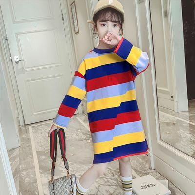 ママサイズ有 ボーダー 派手色 Tシャツ ワンピース 110 150cm ママサイズ 2カラー ビビットカラー ビックシルエット ポップ デザイン カジュアル 19s S 韓国 子供服 女の子 ガールズ P094 A Dear Child