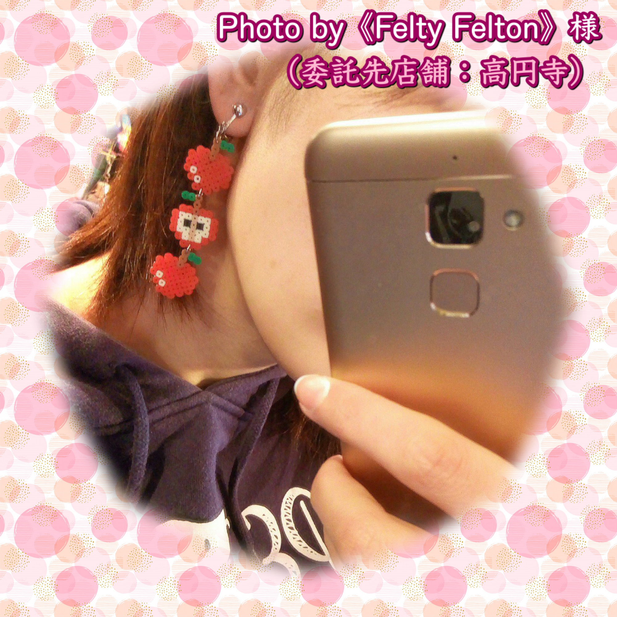 りんご3個分 イヤリング ドット絵 アイロンビーズアクセサリー Lily Kg