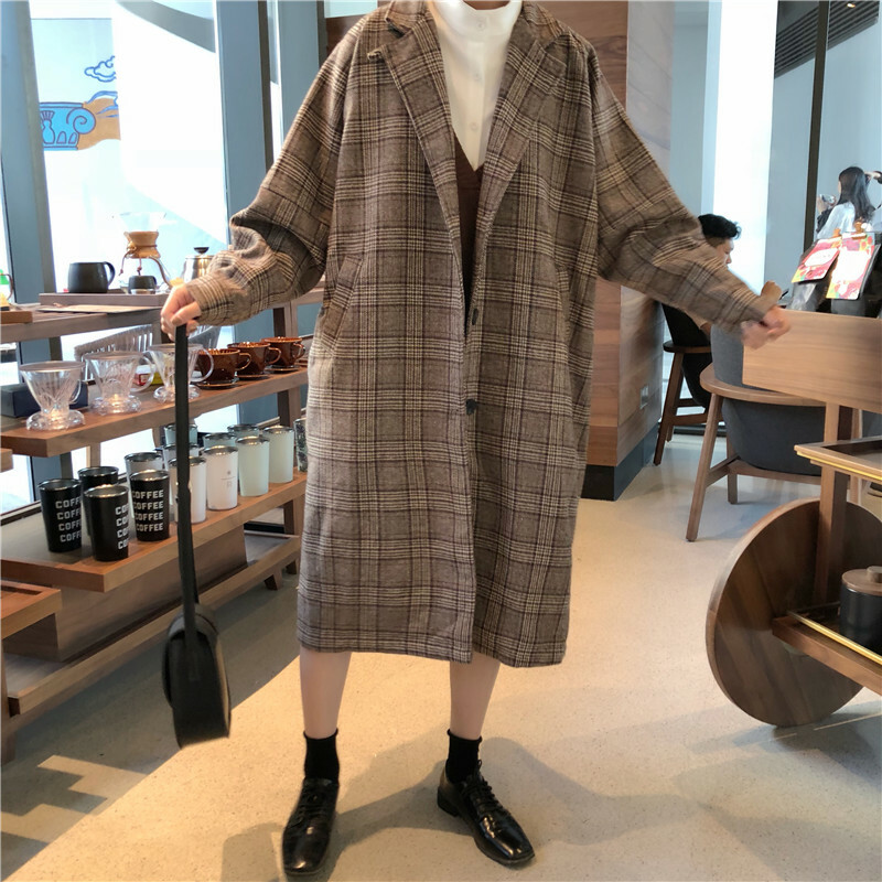 送料無料 ゆるカジアウター グレンチェック ロング ウール コート ジャケット 秋 冬 アウター Lamitte Deco トレンド 韓国ファッション ショップ