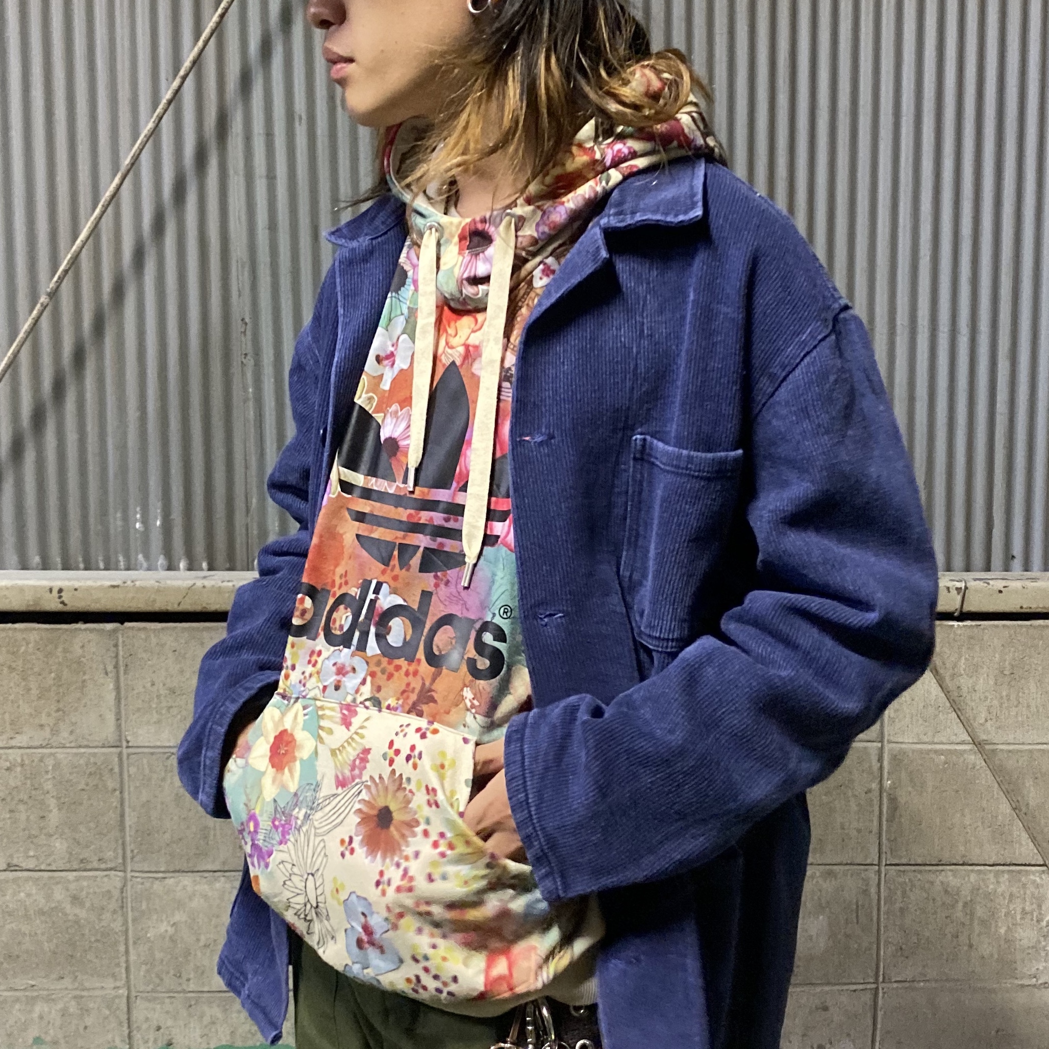 Adidas アディダス Originals オリジナルス トレフォイル 総柄 スウェットパーカー 花柄 レディースl 古着 パーカー Cave 古着屋 公式 古着通販サイト