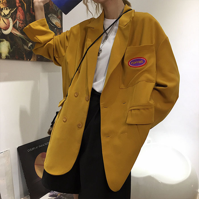 カジュアル ルーズ テーラード ダブル ジャケット メンズライク Qrea Style プチプラ 韓国ファッション