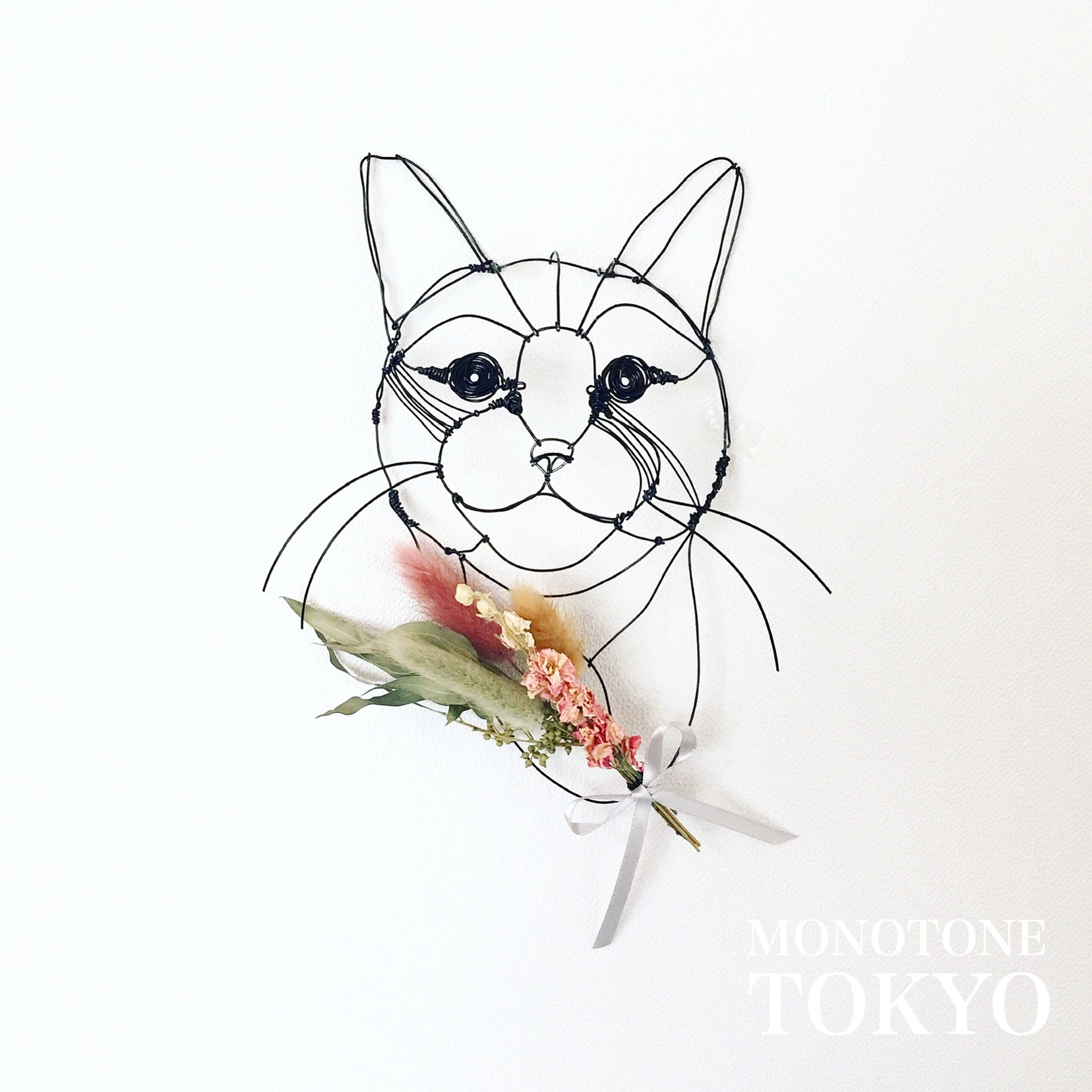 ワイヤーウォールアート猫と花 No 1 Monotone Tokyo