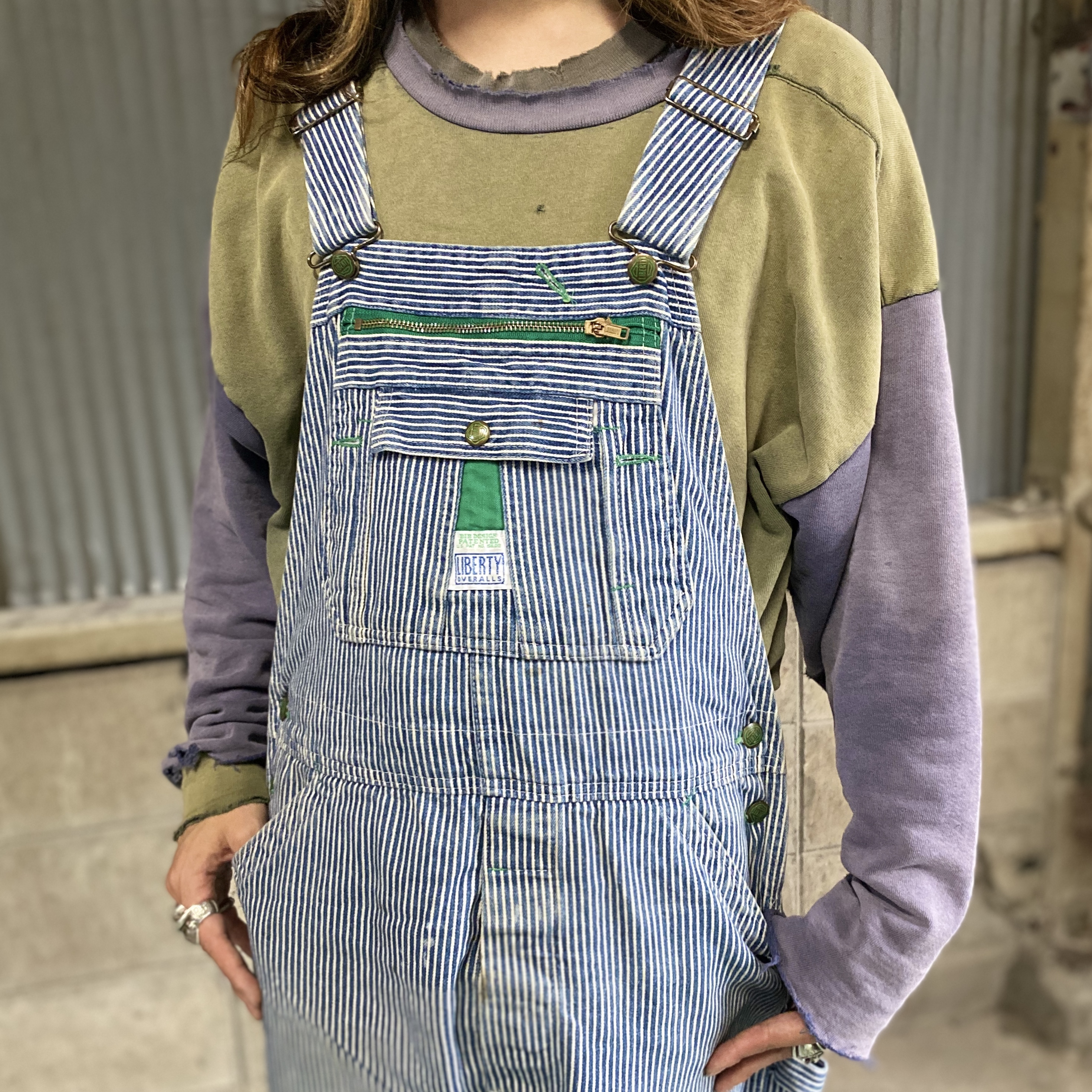 Liberty リバティー ヒッコリーストライプ デニム オーバーオール メンズw33 古着 オーバーオール All15 Cave 古着 屋 公式 古着通販サイト