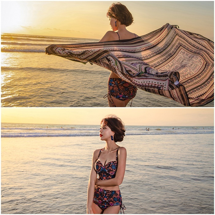 水着 コルセットビスチェ水着 韓国 ハイウエスト ビキニスプリット 水着 夏 チェストパッド付き Ledy Go Round