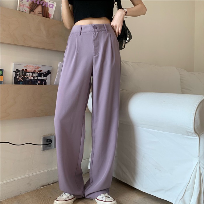 ゆるいパープルパンツ モップパンツ 女性の夏のハイウエストスーツパンツ カジュアルパンツ オールマッチストレートレッグパンツ ワイドレッグパンツ Kumikum Mixlily Shop 5