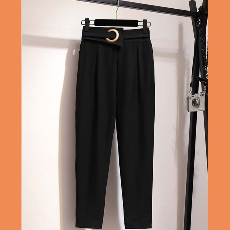 スラックス ボトムス カプリパンツ レディースファション 韓国風 着痩せ ブラック S M L Ll Elegant