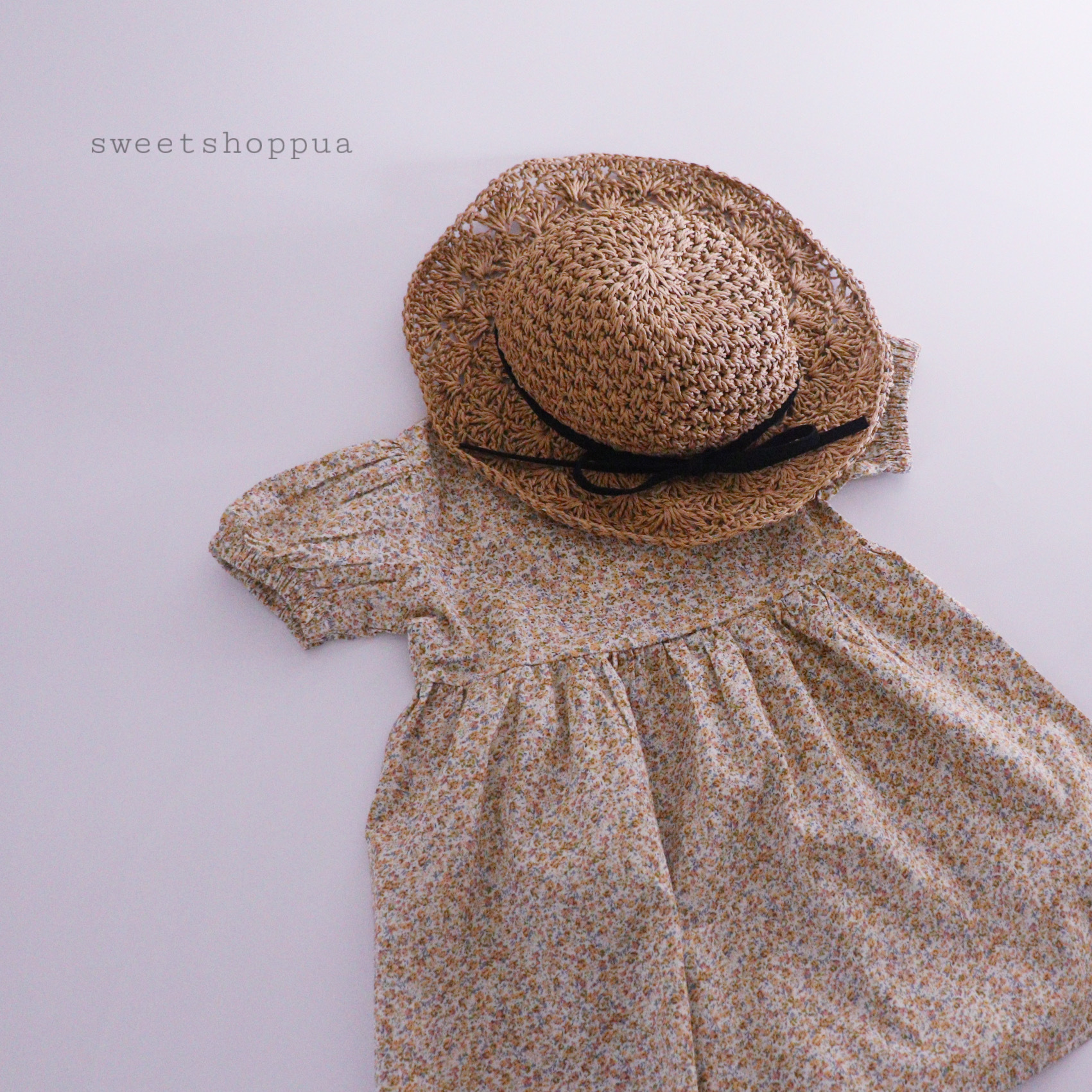 即納 2color パフ袖 リバティ ワンピース 7444 349 海外子供服 Sweetshop Pua