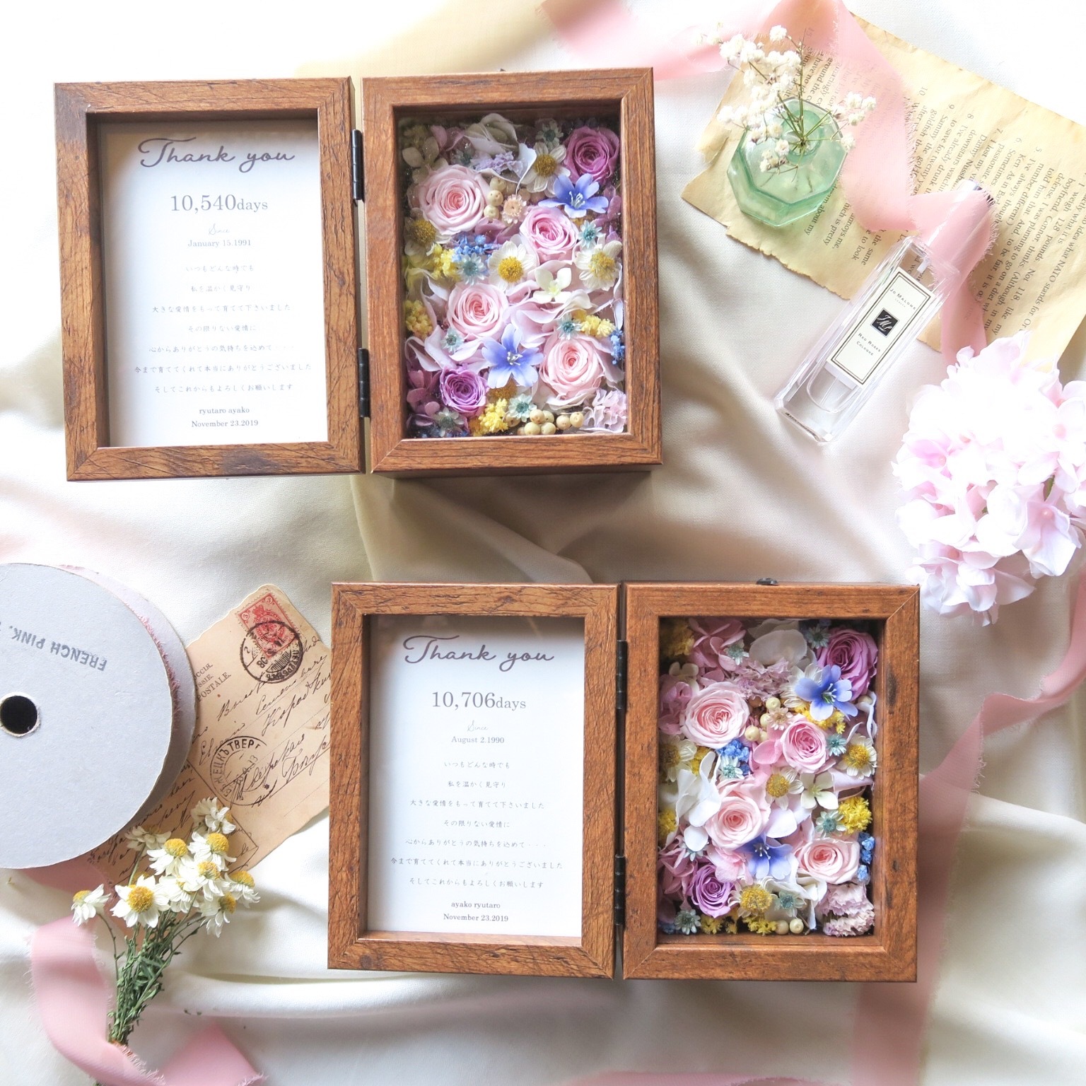 Order Thankyou Wood Miniphotoframe 感謝のきもちをこめて プリザーブドフラワー フラワーボックス ご両親贈呈品 Florilege
