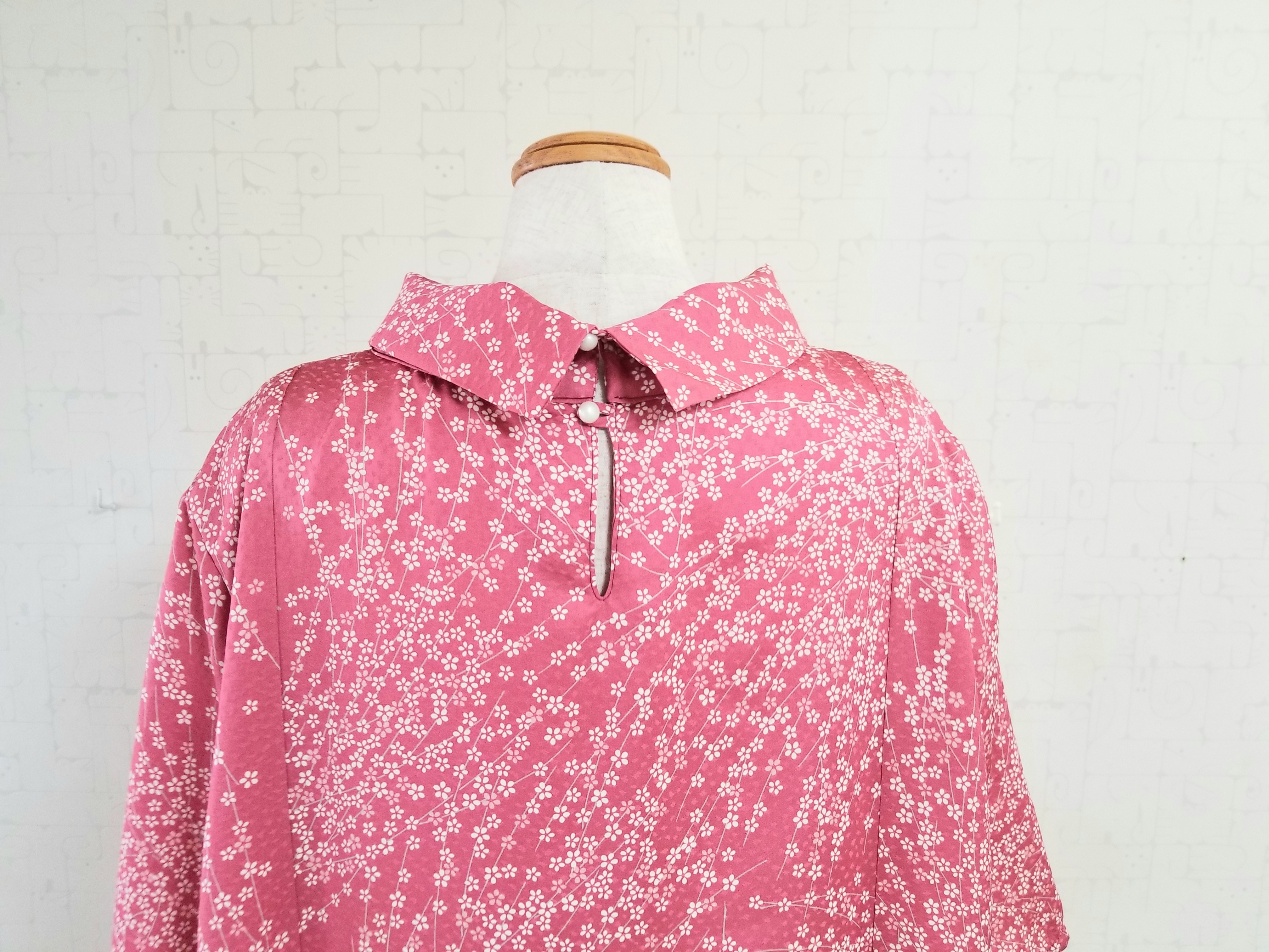 着物リメイク 七分袖ロールカラーワンピース Sakiorihiro