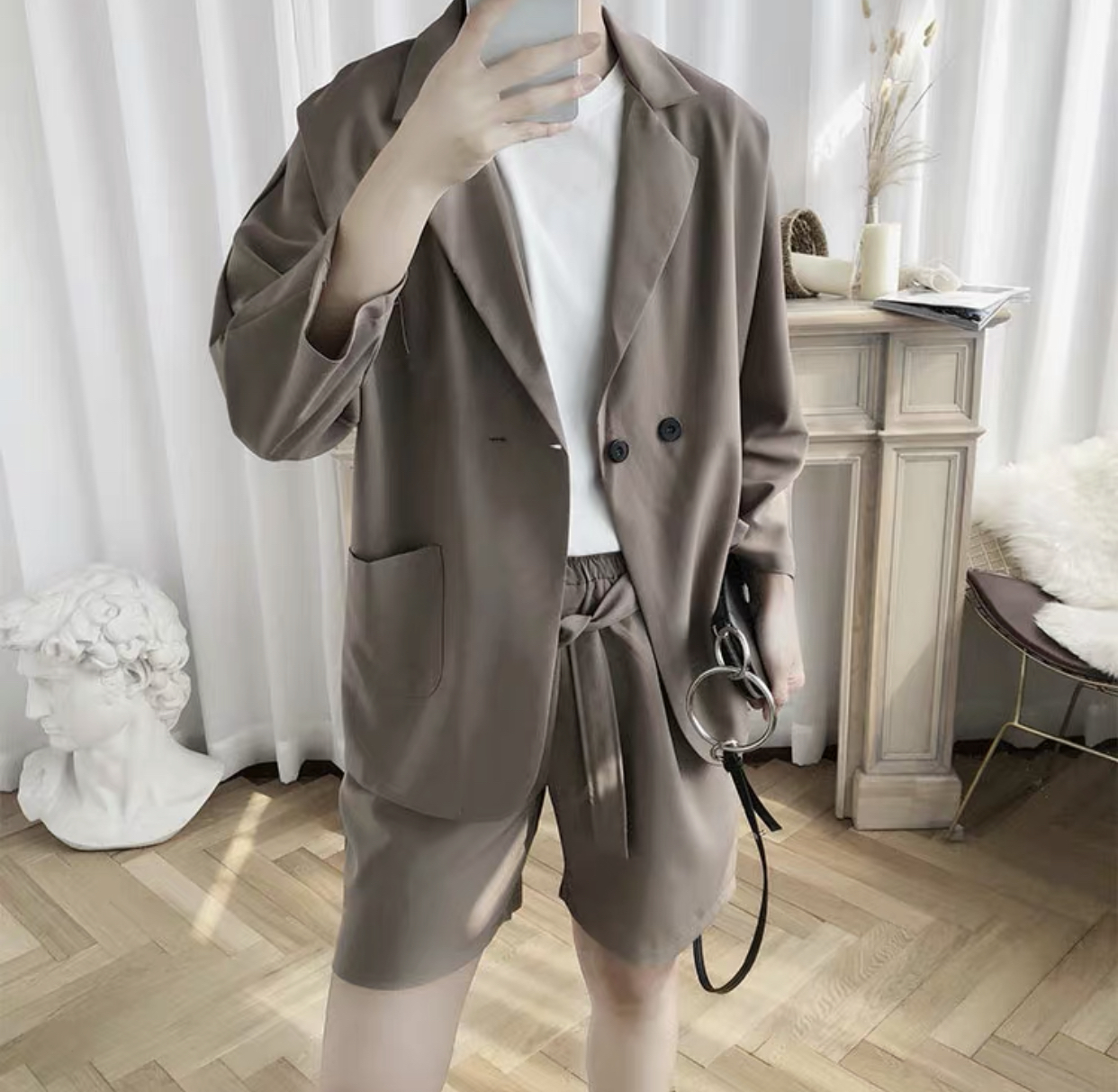 ジャケット ウエストベルトハーフパンツ 2カラー セットアップ Me0328 Budz 韓国メンズファッション通販サイト